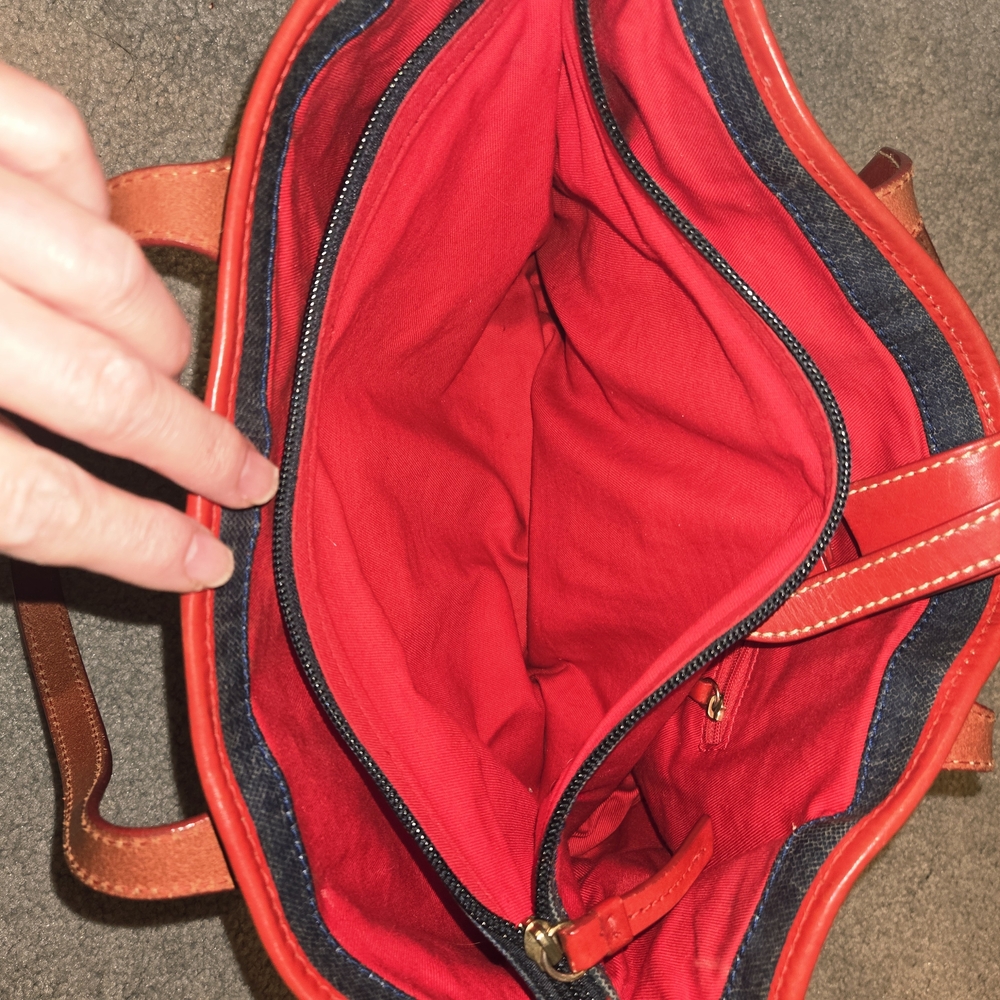 Dooney & Bourke Blue Canvas Tote Bag Red Trim Good Condition - Picture 8 of 15